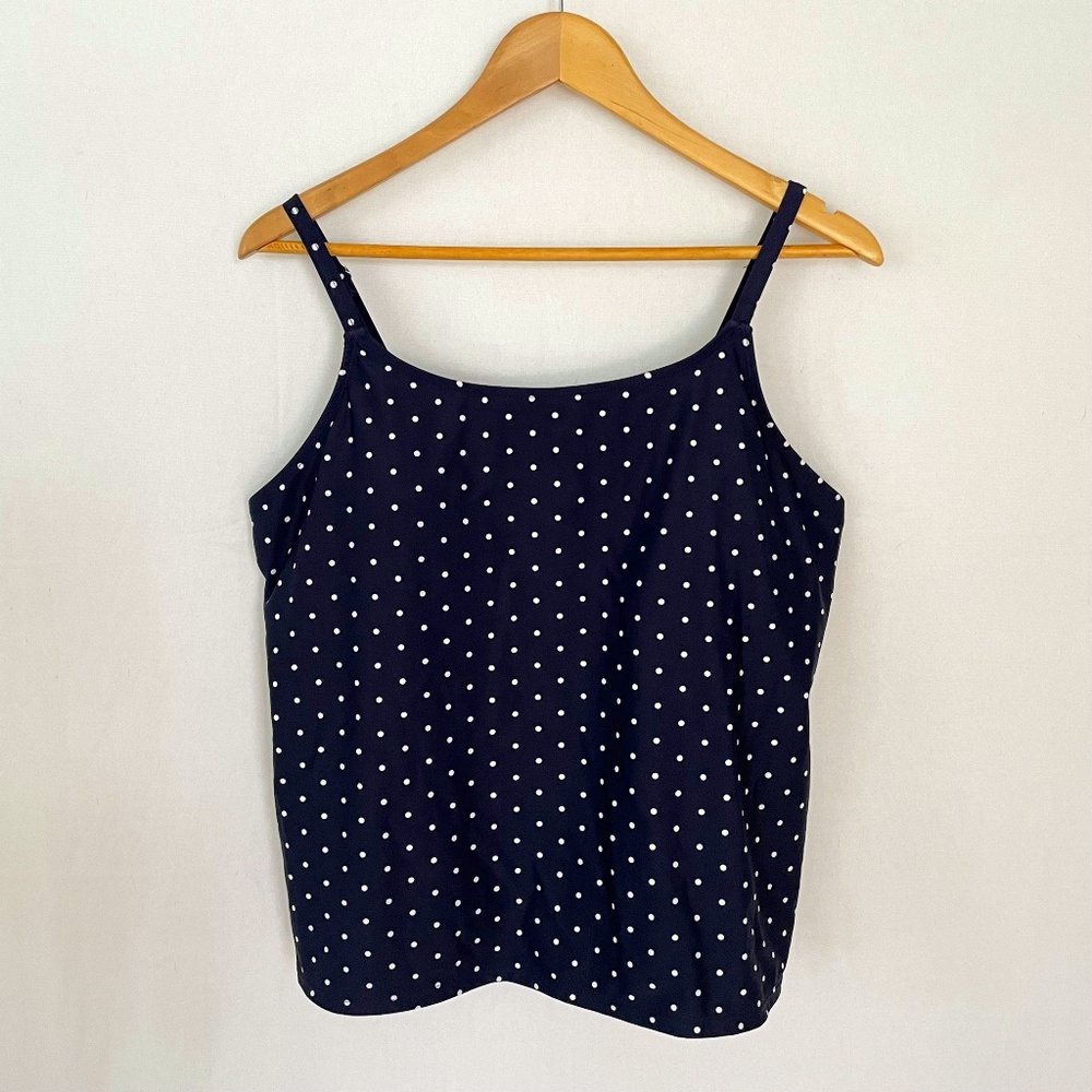 LAURA SCOTT PLUS Size 1X Tankini Swim Top Blue w/White Polka Dots